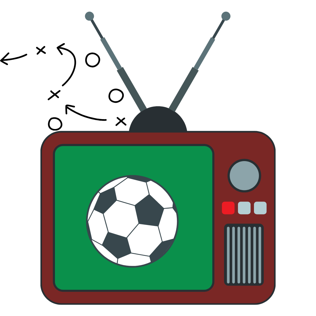 Retro television showing a football with tactical arrows around it
